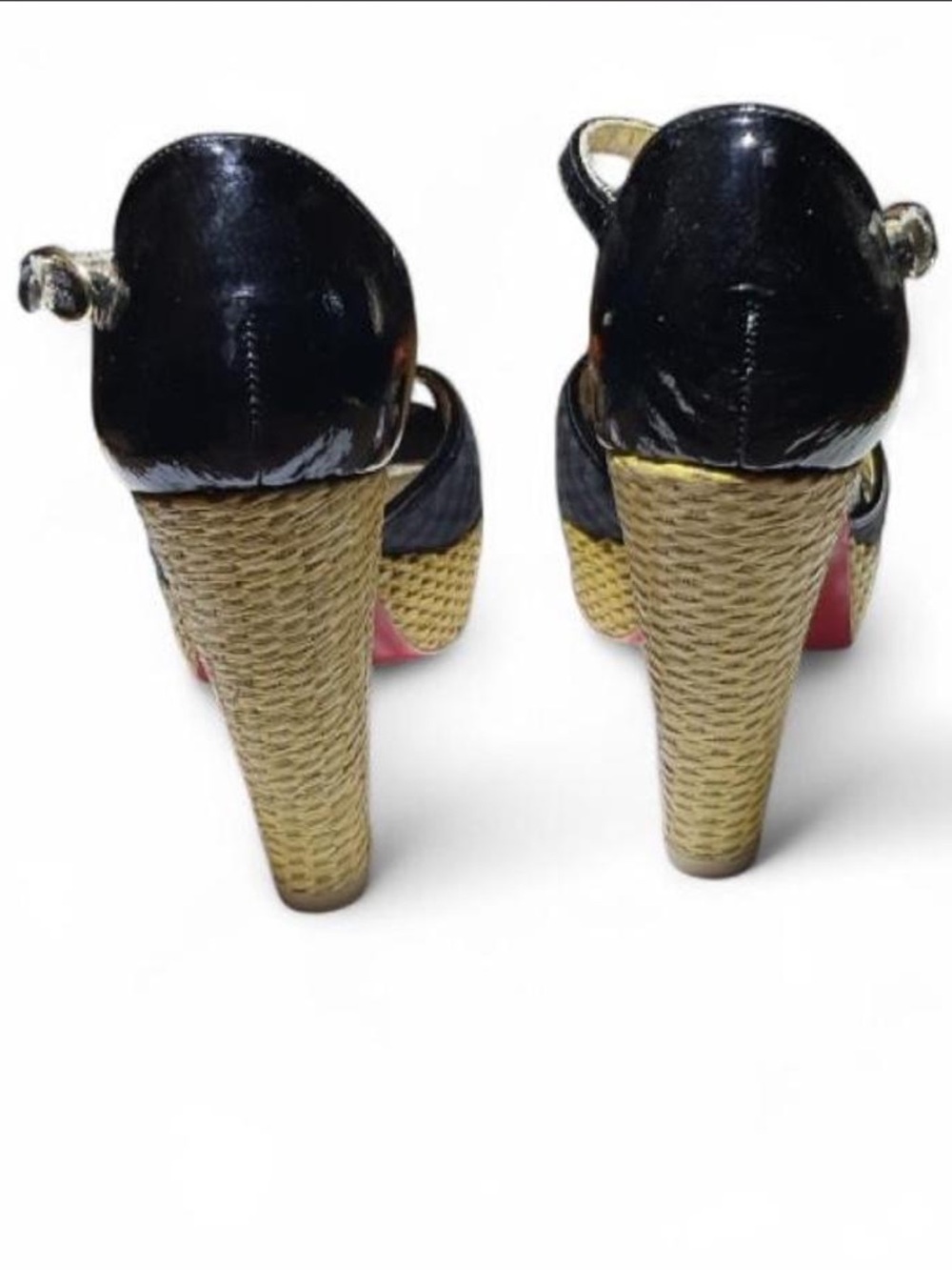 Poetic Licence Black Platform Peep-Toe Heels with Orange Flower Accent - Picture 5 of 7